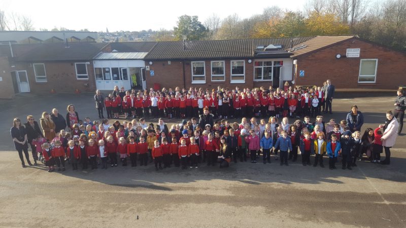 Louise and the pupils at the school.