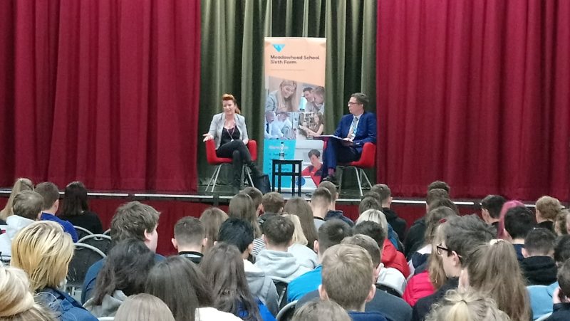 Louise answering questions from sixth formers.