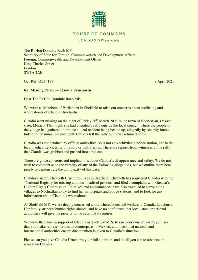 Letter to the Foreign Secretary 