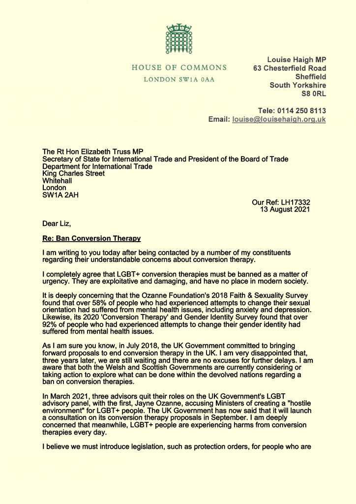 Ban Conversion Therapy Louise Haigh MP